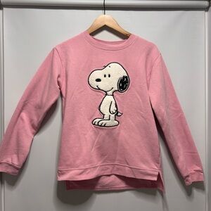 Peanuts Plush Snoopy Crew Sweatshirt Pink Drop Hem Side Slit Womens Size M